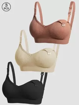 Oferta de 3 piezas/Set de sujetadores de encaje para lactancia materna con ganchos frontales, sujetadores cómodos para amamantar por 11,59€ en SheIn