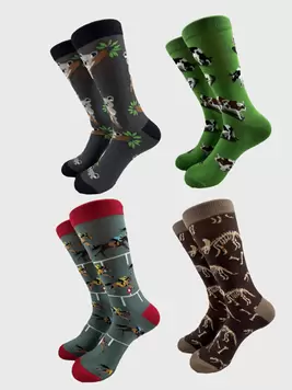 Oferta de 1 par / 4 pares de calcetines casuales hasta el tobillo elegantes con estampado de animales (koala, dinosaurio, caballo) para hombre, estilo europeo y americano por 1,58€ en SheIn