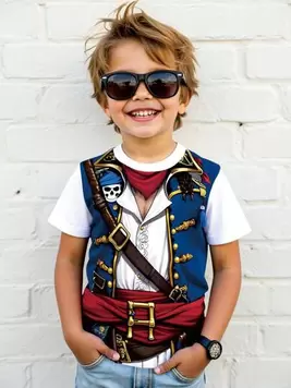 Oferta de Camiseta de manga corta de cuello redondo informal con estampado digital de temática pirata para niño, verano por 3€ en SheIn
