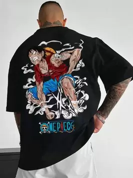 Oferta de ONE PIECE Camiseta de manga corta informal con estampado de dibujos animados para hombres, verano por 10,49€ en SheIn