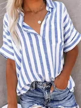 Oferta de SHEIN LUNE Camisa informal de manga murciélago a rayas y bloques de color para mujer, perfecta para el verano por 9,97€ en SheIn
