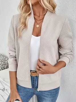 Oferta de Luneh Chaqueta de punto jacquard casual y de moda en color caqui, adecuada para el trabajo diario por 13,99€ en SheIn