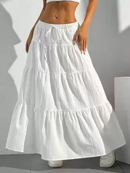 Oferta de SHEIN EZwear Falda larga de cintura alta unicolor con nudo y dobladillo con volantes para mujer por 11,99€ en SheIn