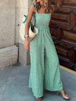 Oferta de Nuevo overol de verano elegante a cuadros, pantalones casuales con tirantes para mujeres por 12,82€ en SheIn