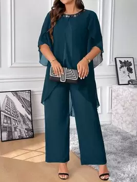Oferta de SHEIN Clasi Set de 2 vestidos elegantes de mujer de talla grande con cuello redondo, mangas de chifón con lentejuelas por 18,79€ en SheIn