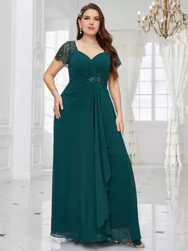 Oferta de SHEIN Belle Vestido de dama de honor de gasa con cuello de corazón con detalles de encaje y lentejuelas en contraste, elegante vestido de fiesta formal para graduación, cena, Navidad y fiesta por 31,19€ en SheIn
