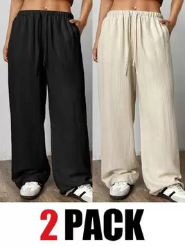 Oferta de SHEIN EZwear Set de 2 pantalones informales para mujer tallas grandes en colores melocotón y negro por 18,05€ en SheIn