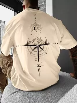 Oferta de Manfinity LEGND Camiseta de manga corta con cuello redondo y gráfico de montaña para hombre, regalo de novio, para salir por 8,49€ en SheIn