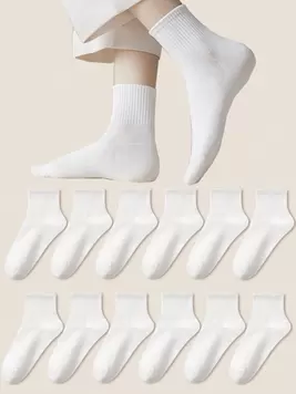 Oferta de Paquete de 12 pares de calcetines hasta el tobillo de mujer para uso diario y casual, de unicolor, con costilla vertical, que absorben la humedad y son transpirables por 4,2€ en SheIn