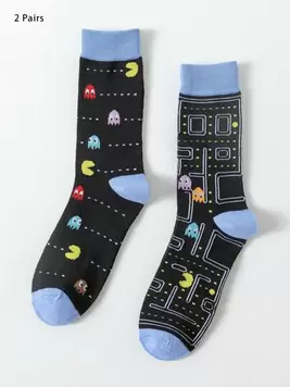 Oferta de 2 Pares Calcetines De Moda Para Hombres Con Patrón Cómico De Media Pantorrilla Adecuado Para Uso Diario por 2,5€ en SheIn