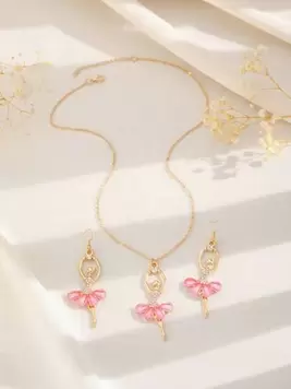 Oferta de Set de 3 piezas: Collar de ballet con cristales de moda, juego de collar y pendientes elegantes de color rosa por 1,97€ en SheIn