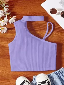 Oferta de SHEIN Camiseta de tirantes acanalada de unicolor y de diseño calado para niñas preadolescentes por 4,99€ en SheIn
