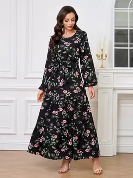 Oferta de Lacomfia Vestido casual de manga larga con estilo árabe, sencillo y de moda para el uso diario por 22,99€ en SheIn