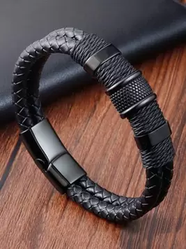 Oferta de 1 Pieza Pulsera de PU tejida de doble capa y elegante para hombre con cierre magnético, joyería para hombre, regalo de Navidad, Año Nuevo, Día de San Valentín o festivos por 1,6€ en SheIn