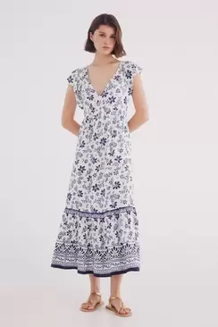 Oferta de Vestido midi bajo volante cenefea por 39,99€ en Springfield