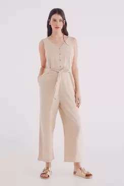 Oferta de Mono tirantes algodón lino por 39,99€ en Springfield