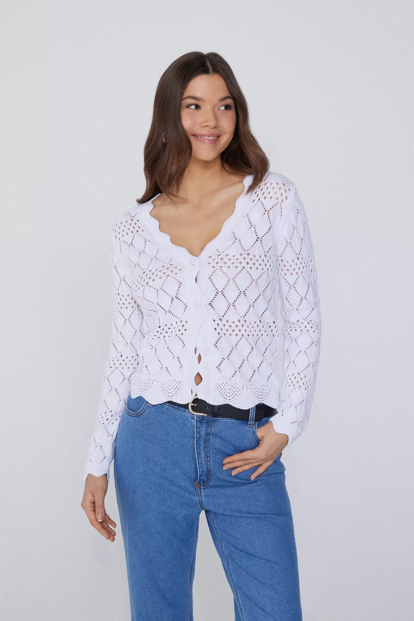 Oferta de Cárdigan de Manga Larga Perforado de Crochet por 27,99€ en Tezenis
