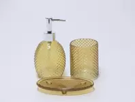 Oferta de JUEGO DE BAÑO 3 PIEZAS CRISTAL OCRE por 11,99€ en Tiendas Mi Casa