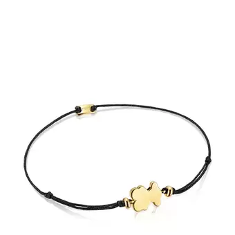 Oferta de Pulsera con baño de oro 18 kt sobre plata y nylon negro con motivo oso Sweet Dolls por 69€ en Tous