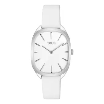 Oferta de Reloj analógico de acero con correa de piel blanca Heritage por 149€ en Tous