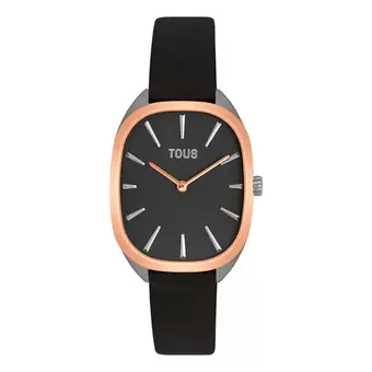 Oferta de Reloj analógico de acero IPRG rosa con correa de piel negra Heritage por 159€ en Tous