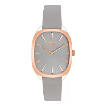 Oferta de Reloj analógico de acero IPRG rosa con correa de piel gris Heritage por 159€ en Tous