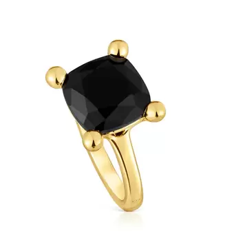 Oferta de Anillo mediano con baño de oro 18 kt sobre plata y ónix Color Black por 119€ en Tous