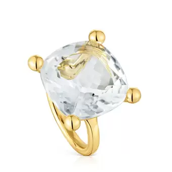 Oferta de Anillo grande con baño de oro 18 kt sobre plata y cuarzo cristal de roca Color White por 229€ en Tous