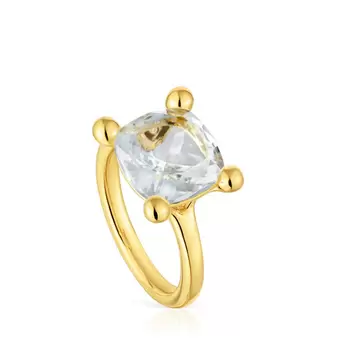 Oferta de Anillo mediano con baño de oro 18 kt sobre plata y cuarzo cristal de roca Color White por 119€ en Tous