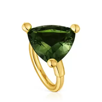 Oferta de Anillo grande con baño de oro 18 kt sobre plata y espinela verde creada en laboratorio TOUS Color LGG por 299€ en Tous