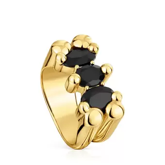 Oferta de Anillo mediano motivo oso con baño de oro 18 kt sobre plata y ónix Color Bear por 299€ en Tous