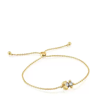 Oferta de Pulsera cadena motivo oso con baño de oro 18 kt sobre plata y espinela verde creada en laboratorio 8 mm Color Bear LGG por 189€ en Tous