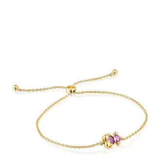 Oferta de Pulsera cadena motivo oso con baño de oro 18 kt sobre plata y zafiro lila creado en laboratorio 8 mm Color Bear LGG por 189€ en Tous