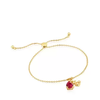 Oferta de Pulsera cadena motivo oso con baño de oro 18 kt sobre plata y rubí creado en laboratorio Bold Bear LGG por 169€ en Tous