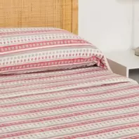 Oferta de Juego de sábanas coralina Raya Guilia rosa por 29,99€ en Tramas+