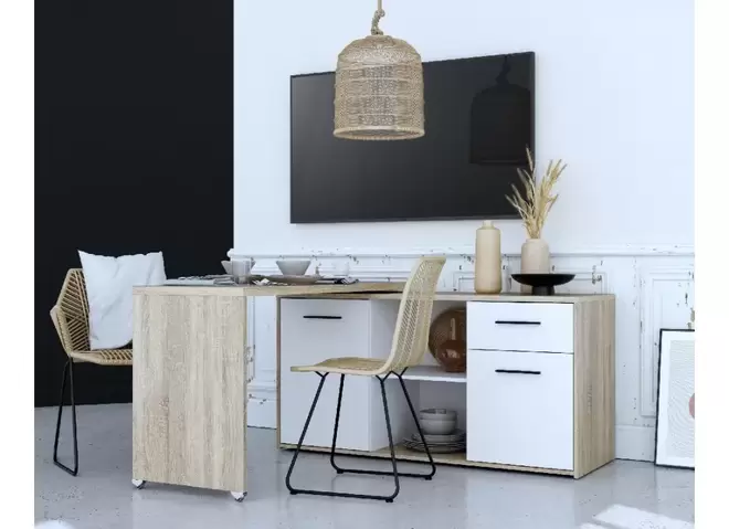 Oferta de Mueble de tv-aparador-escritorio 3 en 1 ANN por 341€ en Tuco