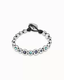 Oferta de Brown leather sterling silver-plated bracelet with blue crystals por 105€ en Uno de 50