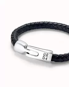 Oferta de Leather braided tube-shaped bracelet with sterling silver-plated clasp por 115€ en Uno de 50