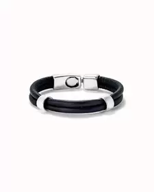 Oferta de Double leather bracelet with 2 sterling silver plated circles por 90€ en Uno de 50