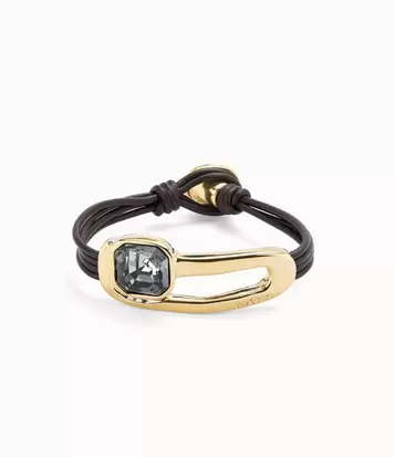 Oferta de 18k gold-plated leather bracelet with black faceted crystal por 195€ en Uno de 50