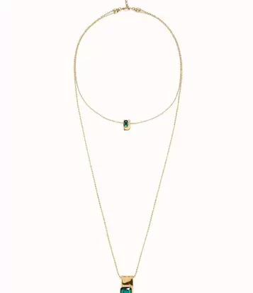 Oferta de Double 18K gold-plated chain with green crystals por 335€ en Uno de 50