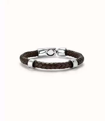 Oferta de Braided leather bracelet with 2 sterling silver-plated circles por 120€ en Uno de 50