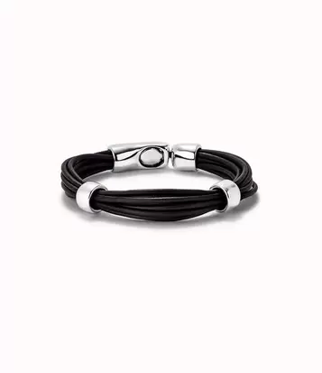 Oferta de Leather bracelet with 2 sterling silver-plated circles por 120€ en Uno de 50