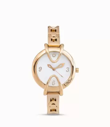 Oferta de 18K gold-plated watch with metal strap and round white dial por 405€ en Uno de 50