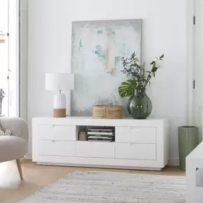 Oferta de Sisal mueble tv de madera lacado en blanco 160 cm por 359€ en Banak Importa