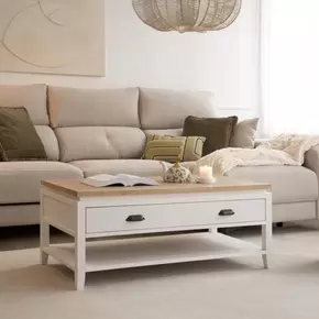 Oferta de Avelin mesa de centro elevable de madera maciza de mindi blanca y natural por 379€ en Banak Importa
