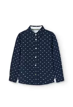Oferta de Camisa de popelín estampada de niño en color auzl marino por 32,95€ en Boboli