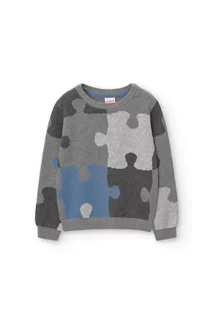 Oferta de Jersey de tricotosa para niño con estampado de puzzle en gris oscuro por 32,95€ en Boboli