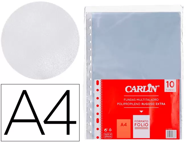Oferta de Funda multitaladro carlin polipropileno rugoso extra folio 16 taladros pack de 10 unidades por 1,65€ en Carlin