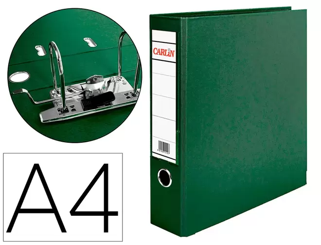 Oferta de Archivador de palanca carlin din a4 forrado polipropileno con rado lomo ancho 80 mm verde por 2,47€ en Carlin